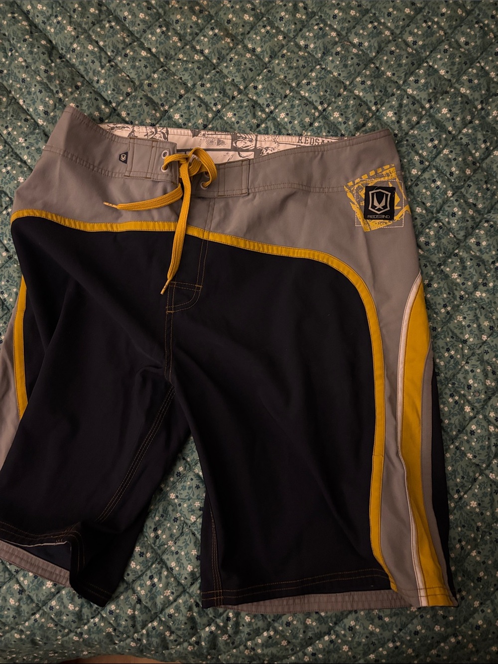 Reef Men's Navy, Gray & Yellow Hybrid Board Shorts
